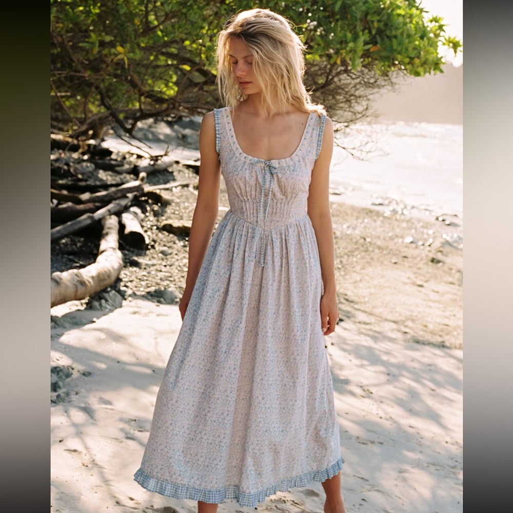 NWT Christy Dawn Bleu Phlox Sleeveless Maxi Dress with Ruffle Details Size Small